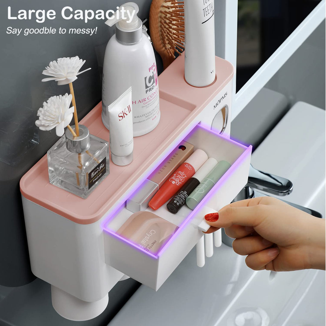  Toothbrush Holders with Toothpaste Dispenser Wall