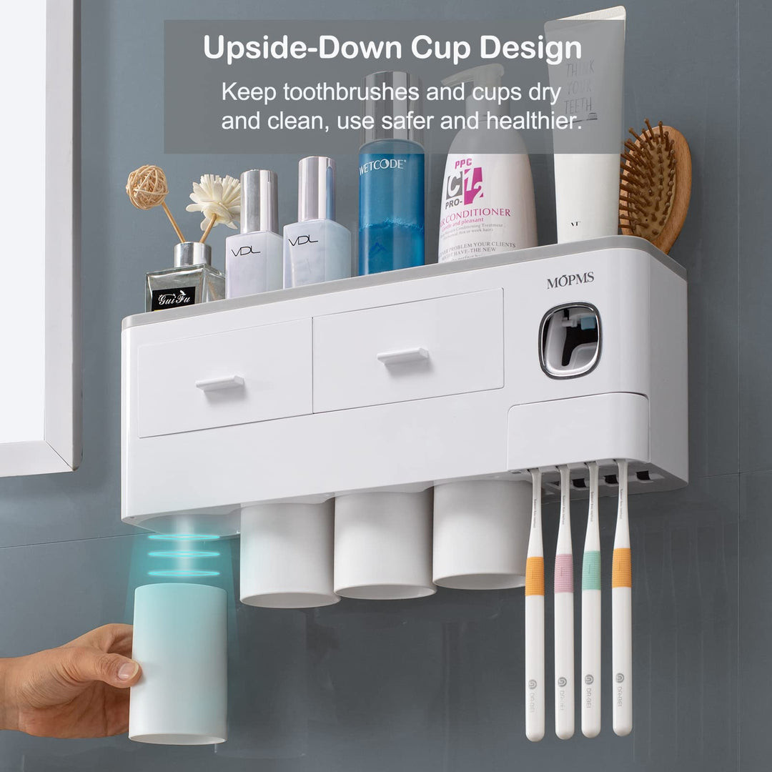 GonQin Toothbrush Holder Wall Mounted and Automatic Toothpaste Dispens