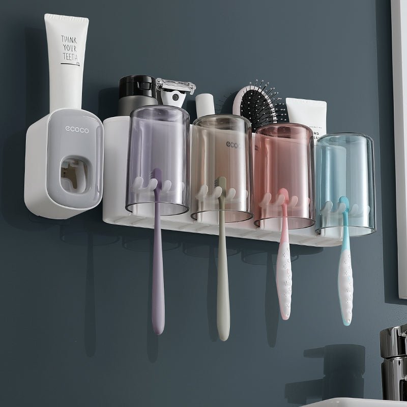 GonQin Toothpaste Squeezer And Holder With Clear Cups Wall Mounted - GonQin