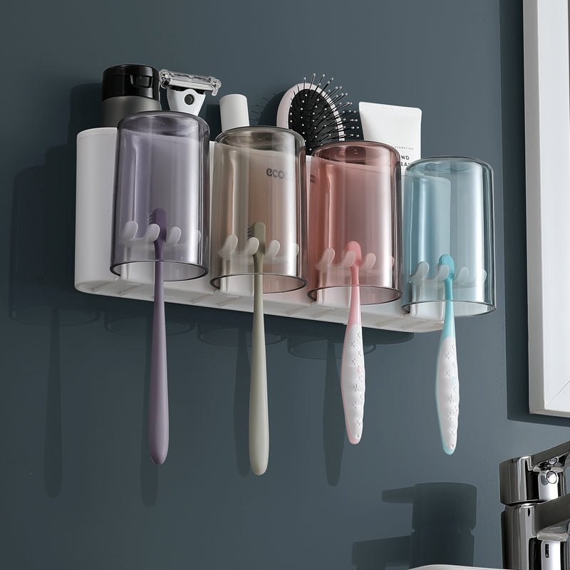 GonQin Toothpaste Squeezer And Holder With Clear Cups Wall Mounted - GonQin